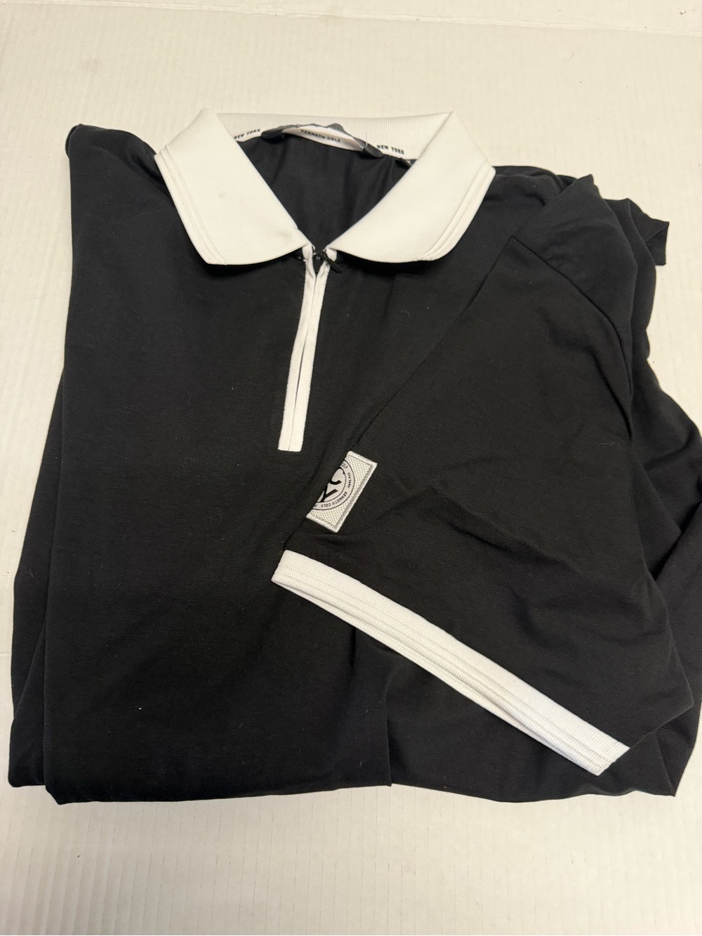 Kenneth Cole Black Polo with White Collar and Trim Zip Front